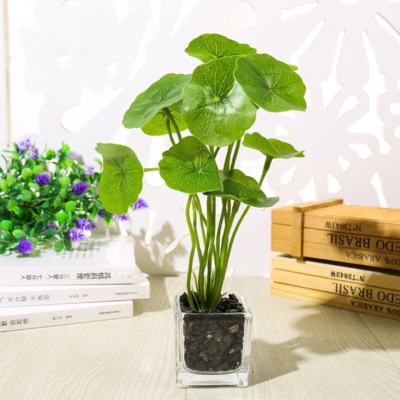 A compact flowerpot in a glass vase